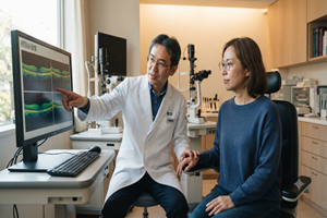 医師が眼精疲労の説明をする